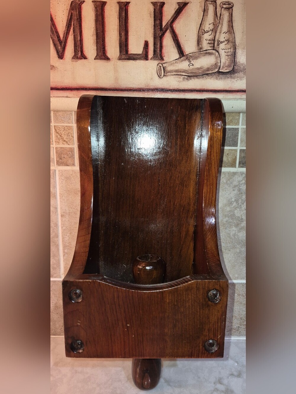 Vintage Wooden Grain Scoop Candle Holder Wall Sconce Colonial Style
